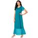 Plus Size Women's Mesh Detail Crewneck Dress by Roaman's in Deep Turquoise (Size 28 W)