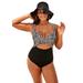 Plus Size Women's Cut Out Underwire One Piece Swimsuit by Swimsuits For All in Black White Abstract (Size 24)
