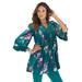 Plus Size Women's Juliet Lace Big Shirt by Roaman's in Teal Watercolor Bouquet (Size 44 W) Long Shirt Blouse