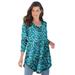 Plus Size Women's V-Neck Thermal Tunic by Roaman's in Soft Jade Tie Dye Texture (Size 26/28) Long Sleeve Shirt