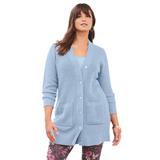 Plus Size Women's Open-Front Thermal Cardigan by Roamans in Pale Blue (Size 14/16)