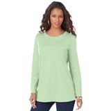 Plus Size Women's Long-Sleeve Crewneck Ultimate Tee by Roaman's in Green Mint (Size 1X) Shirt