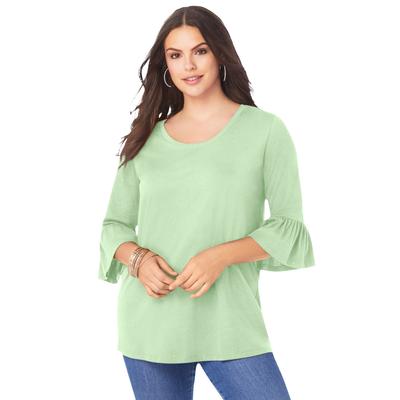 Plus Size Women's Plus Size Cotton Ultimate Bell Sleeve Tee by Roaman's in Green Mint (Size 18/20) Shirt