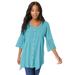 Plus Size Women's Acid Wash Big Shirt by Roaman's in Soft Turquoise (Size 22 W)