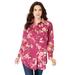 Plus Size Women's Long-Sleeve Kate Big Shirt by Roaman's in Berry Rose Floral (Size 26 W) Button Down Shirt Blouse