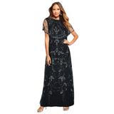 Plus Size Women's Glam Maxi Dress by Roaman's in Black (Size 36 W) Beaded Formal Evening Capelet Gown