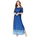 Plus Size Women's Ultrasmooth® Fabric Cold-Shoulder Maxi Dress by Roaman's in Blue Border Print (Size 22/24)