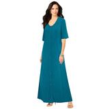 Plus Size Women's Button Front Maxi Dress by Roaman's in Deep Teal Melange (Size 22/24)