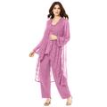 Plus Size Women's Three-Piece Beaded Pant Suit by Roaman's in Mauve Orchid (Size 42 W) Sheer Jacket Formal Evening Wear