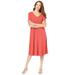 Plus Size Women's Ultrasmooth® Fabric V-Neck Swing Dress by Roaman's in Sunset Coral (Size 14/16) Stretch Jersey Short Sleeve V-Neck