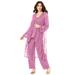 Plus Size Women's Three-Piece Beaded Pant Suit by Roaman's in Mauve Orchid (Size 36 W) Sheer Jacket Formal Evening Wear