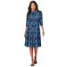 Plus Size Women's Ultrasmooth® Fabric Boatneck Swing Dress by Roaman's in Blue Mirrored Medallion (Size 30/32)