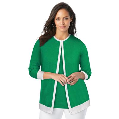 Plus Size Women's Fine Gauge Cardigan by Jessica London in Kelly Green White (Size 26/28) Sweater