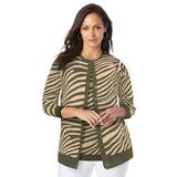 Plus Size Women's Fine Gauge Cardigan by Jessica London in Dark Olive Zebra (Size 26/28) Sweater