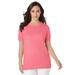 Plus Size Women's Fine Gauge Crewneck Shell by Jessica London in Tea Rose (Size 30/32) Short Sleeve Sweater