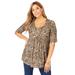 Plus Size Women's Stretch Knit Pleated Tunic by Jessica London in New Khaki Shadow Leopard (Size 14/16) Long Shirt