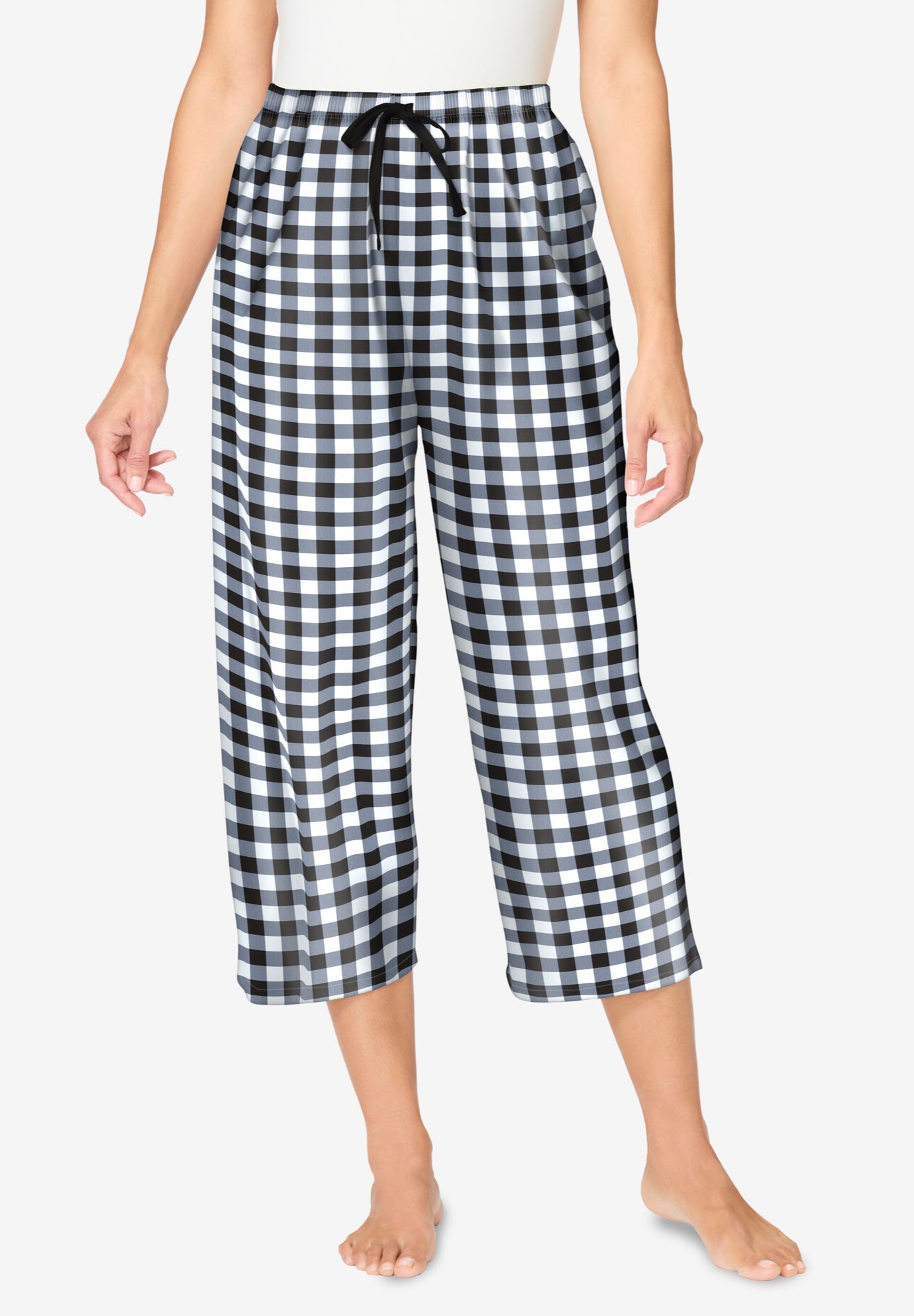 Plus Size Women's Woven Sleep Capri Pant by Dreams & Co. in Black White Check (Size 1X)