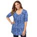 Plus Size Women's Pleated Tunic by Jessica London in French Blue Shadow Leopard (Size 18/20) Long Shirt