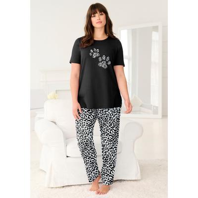 Plus Size Women's Graphic Tee PJ Set by Dreams & Co. in Black Animal Paw (Size L) Pajamas