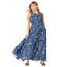 Plus Size Women's Georgette Flyaway Maxi Dress by Jessica London in Navy Painted Scroll (Size 12 W)