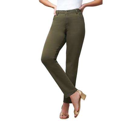 Plus Size Women's True Fit Stretch Denim Straight Leg Jean by Jessica London in Dark Olive Green (Size 32) Jeans