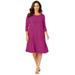 Plus Size Women's Stretch Knit Three-Quarter Sleeve T-shirt Dress by Jessica London in Raspberry (Size 30 W)