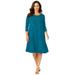Plus Size Women's Three-Quarter Sleeve T-shirt Dress by Jessica London in Deep Teal (Size 28 W)