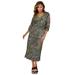 Plus Size Women's Slit Sleeve Knit Midi Dress by The London Collection in Dark Olive Green Shadow Paisley (Size 14 W)