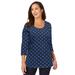 Plus Size Women's Stretch Cotton Scoop Neck Tee by Jessica London in Navy Stripe Dot (Size 30/32) 3/4 Sleeve Shirt
