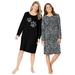 Plus Size Women's 2-Pack Long-Sleeve Sleepshirt by Dreams & Co. in Black Animal Paw (Size 3X/4X) Nightgown