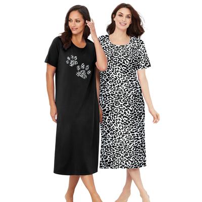 Plus Size Women's 2-Pack Long Sleepshirts by Dreams & Co. in Black Animal Paw (Size 1X/2X) Nightgown