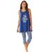 Plus Size Women's Scoopneck Tank & Capri Legging PJ Set by Dreams & Co. in Evening Blue Floral (Size 38/40) Pajamas