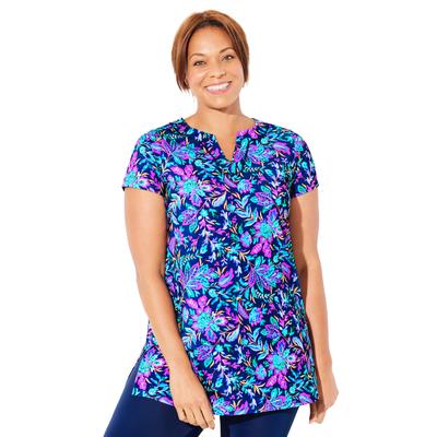 Plus Size Women's Chlorine Resistant Swim Tunic by Swimsuits For All in Electric Floral (Size 20)