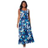 Plus Size Women's Stretch Cotton Tank Maxi Dress by Jessica London in Blue Flower (Size 18/20)