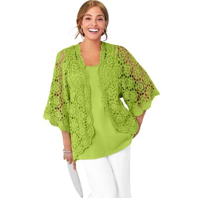 Plus Size Women's Crochet Cardigan by Jessica London in Dark Lime (Size 14/16) Sweater