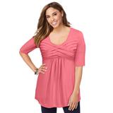Plus Size Women's Stretch Knit Pleated Tunic by Jessica London in Tea Rose (Size 26/28) Long Shirt