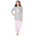 Plus Size Women's Long Sleeve Knit PJ Set by Dreams & Co. in Heather Grey Spring Dog (Size 18/20) Pajamas