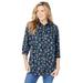 Plus Size Women's Perfect Three Quarter Sleeve Shirt by Woman Within in Navy Gridded Floral (Size 4X)