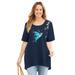 Plus Size Women's Slub Knit Sparkling Sequin Tee by Catherines in Navy Hummingbird (Size 2X)