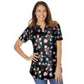 Plus Size Women's Short-Sleeve Notch-Neck Tee by Woman Within in Black Floral (Size 4X) Shirt