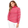 Plus Size Women's Ribbed Cotton Turtleneck Sweater by Jessica London in Vibrant Watermelon Stripe (Size 38/40) Sweater 100% Cotton