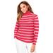 Plus Size Women's Ribbed Cotton Turtleneck Sweater by Jessica London in Vibrant Watermelon Stripe (Size 38/40) Sweater 100% Cotton