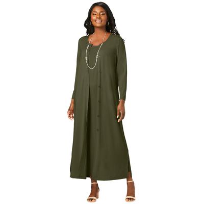 Plus Size Women's 2-Piece Stretch Knit Duster Set by The London Collection in Dark Olive Green (Size 22/24)