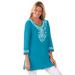 Plus Size Women's Embroidered Knit Tunic by Woman Within in Turq Blue (Size 30/32)