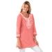 Plus Size Women's Embroidered Knit Tunic by Woman Within in Sweet Coral (Size 14/16)