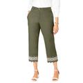 Plus Size Women's Stretch Poplin Classic Cropped Straight Leg Pant by Jessica London in Dark Olive Green Medallion Embroidery (Size 16)