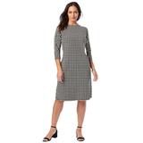 Plus Size Women's Stretch Cotton Boatneck Shift Dress by Jessica London in White Houndstooth (Size 26 W) Stretch Jersey w/ 3/4 Sleeves