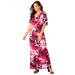 Plus Size Women's Stretch Knit Cold Shoulder Maxi Dress by Jessica London in Pink Burst Graphic Floral (Size 32 W)