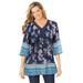 Plus Size Women's Embellished Pleated Blouse by Woman Within in Navy Floral Border (Size 14/16) Shirt