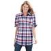 Plus Size Women's Short-Sleeve Button Down Seersucker Shirt by Woman Within in Red White Blue Plaid (Size 3X)